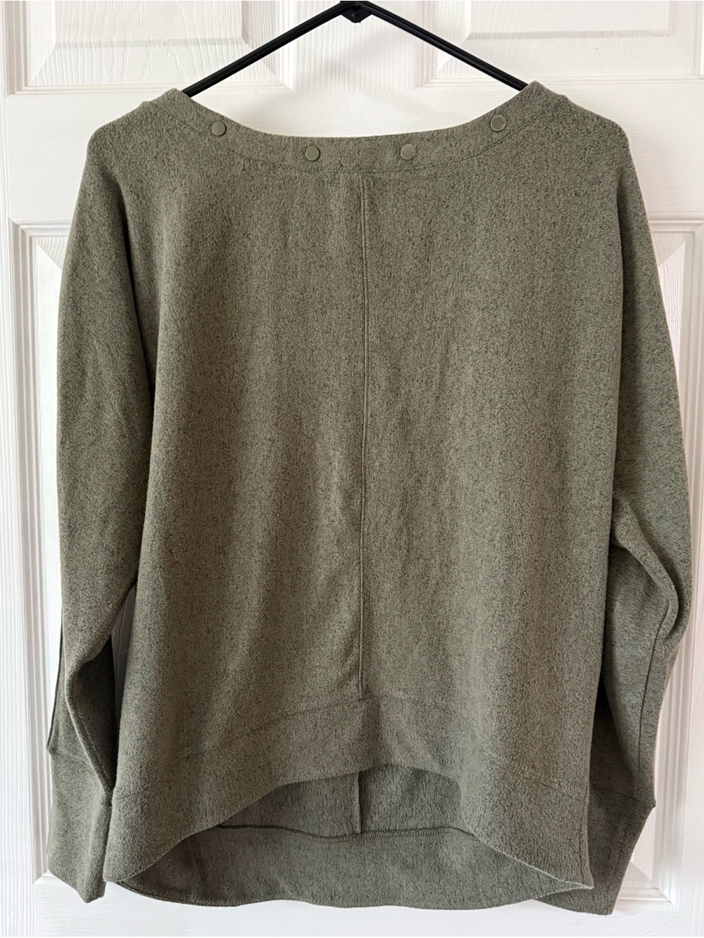 WHMB Olive Green Sweater With Snap-Button Neck & Sleeve Detail - Size Medium